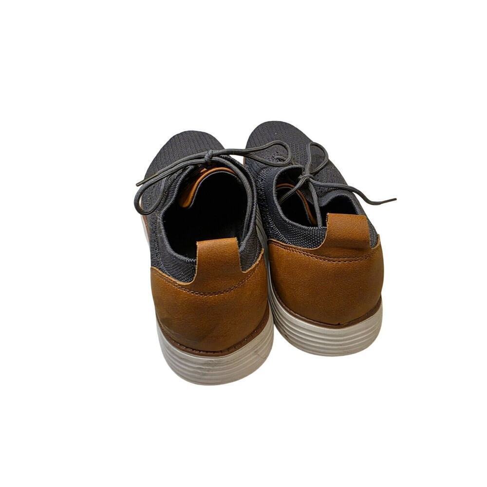Athlefit Mens Casual Knit Sneakers Size‎ 9 Gray & Brown With Faux Leather Accent - Picture 9 of 15